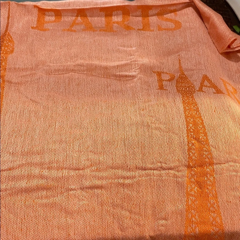 Paris Script Orange Silk Blend Scarf Wrap 80 x 27 inch NWOTs